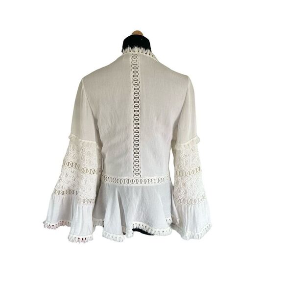 Alexis White Top Lace Details Ruffle Sleeve And Front Opening Size S MSRP $350 - Picture 6 of 9